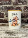 New! Dog Treat Canister - Butterfly Dachshund - Country Scene Saddlery and Pet Supplies