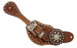 Showman™ Ladies Tooled Leather Spur Straps with Vintage Style Buckle and Crystal Rhinestone Conchos. - Country Scene Saddlery and Pet Supplies