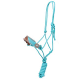 New! Showman Teal Petals Leather Nose Cowboy Knot Halter with Lead - Country Scene Saddlery and Pet Supplies