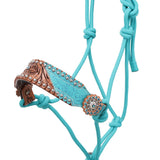 New! Showman Teal Petals Leather Nose Cowboy Knot Halter with Lead - Country Scene Saddlery and Pet Supplies