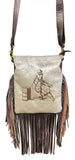 Klassy Cowgirl Leather Crossbody Bag with hair on cowhide w/ barrel racer brand. - Country Scene Saddlery and Pet Supplies