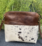 Klassy Cowgirl Leather Crossbody Bag with hair on cowhide accents. - Country Scene Saddlery and Pet Supplies