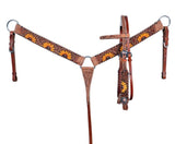 Showman ® Browband Headstall & Breast collar set with floral tooling and hand painted sunflowers. - Country Scene Saddlery and Pet Supplies