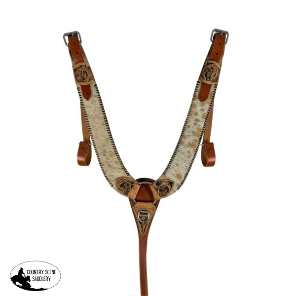 8077 Showman ® Leather Hair On Cowhide Pulling Collar. Pulling Breast Collars