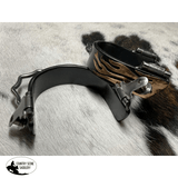 New! 8130 Showman ® Black Steel Bumper Spurs with Copper Flame Overlay - Country Scene Saddlery and Pet Supplies