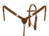 New! Showman Floral Rawhide Buckstitch Gladiator Style Browband Headstall and Breastcollar Set - Country Scene Saddlery and Pet Supplies
