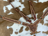 New! Showman Floral Rawhide Buckstitch Gladiator Style Browband Headstall and Breastcollar Set - Country Scene Saddlery and Pet Supplies