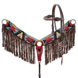 New! Showman Desert Blaze Mohair Browband Headstall and Breastcollar Set - Country Scene Saddlery and Pet Supplies