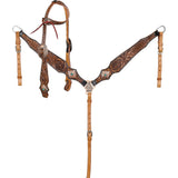 Showman Western Regal headstall and breastcollar set chocolate leather with turquoise conchos