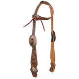 detailed floral tooling and copper buckle western headstall