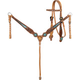 Showman Everglade western headstall and breastcollar set with teal gator inlays
