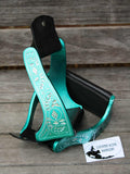 CSS Turquoise Engraved Stirrup Irons. - Country Scene Saddlery and Pet Supplies