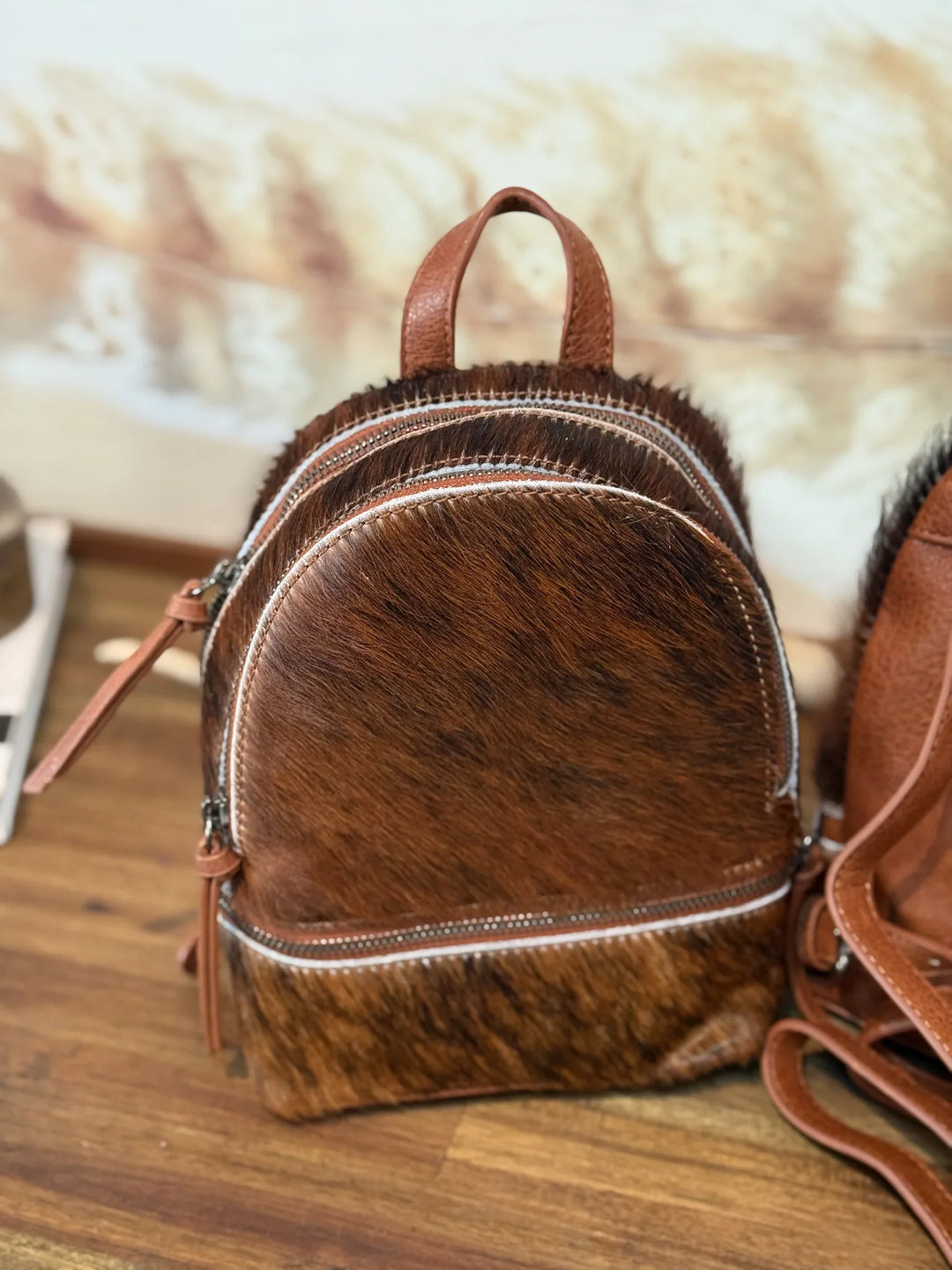 New! Trinity Ranch Mini Cowhide Back Pack / BROWN #2