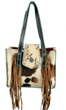 Showman® Hair on Cowhide Tote Bag with Fringe. - Country Scene Saddlery and Pet Supplies