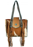 Showman® Hair on Cowhide Tote Bag with Fringe. - Country Scene Saddlery and Pet Supplies