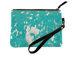 Showman ® Teal Acid Wash Hair on Cowhide clutch with Wristlet. - Country Scene Saddlery and Pet Supplies