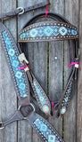 CSS Blue Diamond Inlay Tackset- Chocolate Leather - Country Scene Saddlery and Pet Supplies