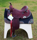 15", 16" Circle S Barrel Style Saddle with turquoise backstitch trim. - Country Scene Saddlery and Pet Supplies