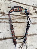 New! Two Toned Browband Bridle with Aztec Beaded Inlays - Country Scene Saddlery and Pet Supplies