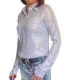 New! L1473 - Opal Ladies White Sparkle Stretch Western Shirt - Country Scene Saddlery and Pet Supplies