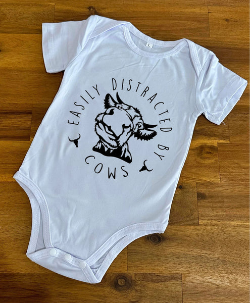 New! Country Onesie - Easily Distracted By Cows