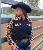 L1308 - Leopard & Black Ladies Western Arena Shirt - Country Scene Saddlery and Pet Supplies