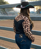 L1308 - Leopard & Black Ladies Western Arena Shirt - Country Scene Saddlery and Pet Supplies
