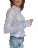New! L1473 - Opal Ladies White Sparkle Stretch Western Shirt - Country Scene Saddlery and Pet Supplies