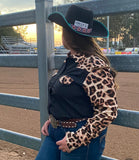 L1308 - Leopard & Black Ladies Western Arena Shirt - Country Scene Saddlery and Pet Supplies