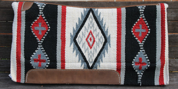 Showman ® 36” X 34” Wool Top Contoured Memory Felt Bottom Saddle Pad – Navajo Diamond Red/ Black