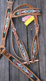 Showman ® Browband beaded Browband Headstall and Breast collar Set w/ rawhide leather accents. - Country Scene Saddlery and Pet Supplies