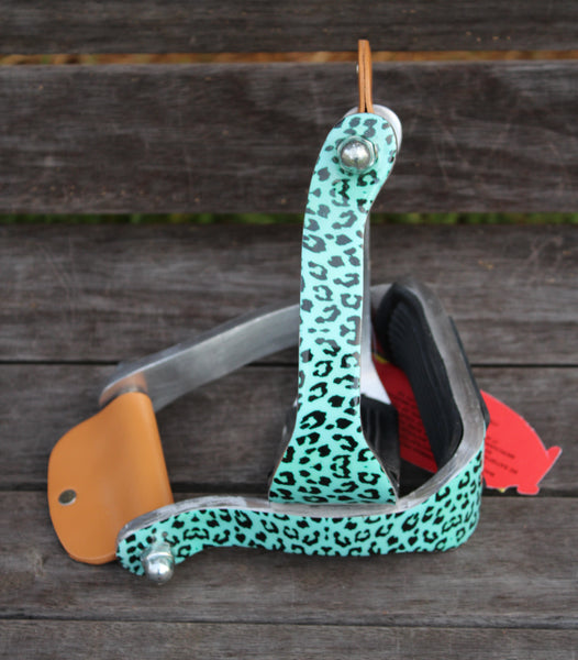 Showman ® Teal Cheetah print stirrups.