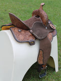 Double T Cocoa Daisies Spinal Relief Barrel Saddle - 15, 16 Inch - Country Scene Saddlery and Pet Supplies