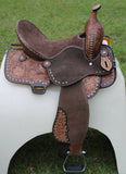 Double T Cocoa Daisies Spinal Relief Barrel Saddle - 15, 16 Inch - Country Scene Saddlery and Pet Supplies