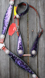 Showman ® Purple and Silver Sequins Inlay Single Ear Headstall and Breast Collar Set. - Country Scene Saddlery and Pet Supplies