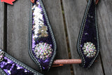 Showman ® Purple and Silver Sequins Inlay Single Ear Headstall and Breast Collar Set. - Country Scene Saddlery and Pet Supplies