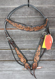 Showman ® Argentina cow leather browband headstall with sunflower tooling. - Country Scene Saddlery and Pet Supplies