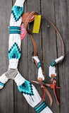 NEW! Showman Pony Size Corded One Ear Headstall & Breast collar set - white and teal - Country Scene Saddlery and Pet Supplies