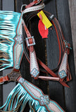 NEW! Showman ® Pony Size Headstall and breast collar set with holographic snake print and metallic color fringe. - Country Scene Saddlery and Pet Supplies