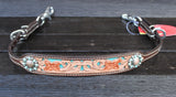 New! Showman ® Leather floral tooled wither strap with teal inlay accent - Country Scene Saddlery and Pet Supplies