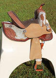 Double T Floral Frontier Barrel Style Saddle - 13 Inch - Country Scene Saddlery and Pet Supplies