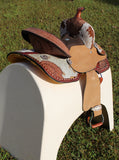 Double T Floral Frontier Barrel Style Saddle - 13 Inch - Country Scene Saddlery and Pet Supplies