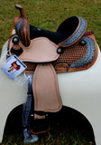14", 15" Double T barrel style saddle with oak leaf tooled design. - Country Scene Saddlery and Pet Supplies