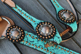 New! Showman ® Light Oil Filigree Headstall and Breast Collar Set with Copper Rosette Conchos. - Country Scene Saddlery and Pet Supplies