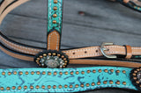 New! Showman ® Light Oil Filigree Headstall and Breast Collar Set with Copper Rosette Conchos. - Country Scene Saddlery and Pet Supplies
