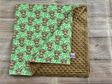 New! PRE-ORDER Minky Blanket - Green Highland Cow - 1m x 1.4m (Cot Size) / Green
