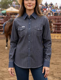 New!Stockyard Stripe Charcoal Ladies RawhiTitlede Western Arena Shirt Ladies western shirts