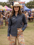New!Stockyard Stripe Charcoal Ladies RawhiTitlede Western Arena Shirt Ladies western shirts