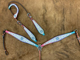 NEW! Showman ® Cowhide inlay One Ear headstall and breast collar set - Country Scene Saddlery and Pet Supplies