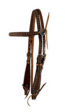 New! Showman ® Browband Argentina medium oil cow leather headstall with basket weave tooling and silver dots. - Country Scene Saddlery and Pet Supplies